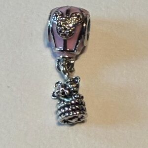 Silver Mickey And Minnie In a Hot Air Ballon With Pink Enamel
